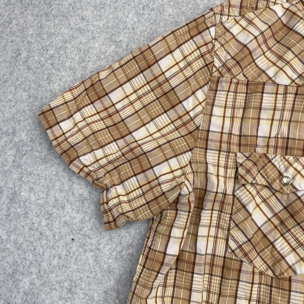 Levi's Shirt Mens Large Beige Plaid Western Pearl Snap Short Sleeve Casual